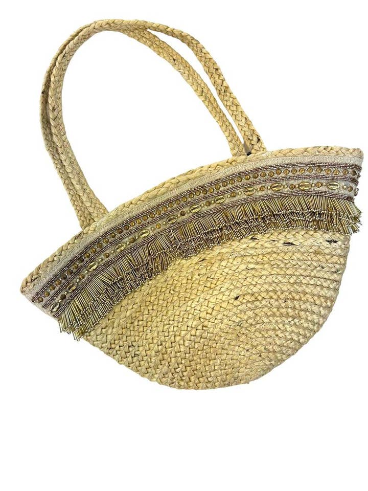 BG-01-1012 Sac fourre-tout en jute orné avec coquilles pour la vente par Ranee's Accessories