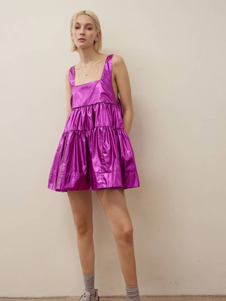 Lara Daisy - Wholesale Dress - Women's - Vintage Effect Metallic Babydoll Mini Dress