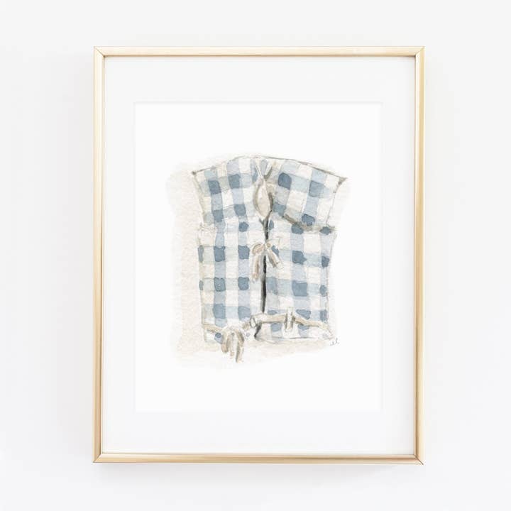 blue gingham boat coat art print for wholesale by emily lex studio
