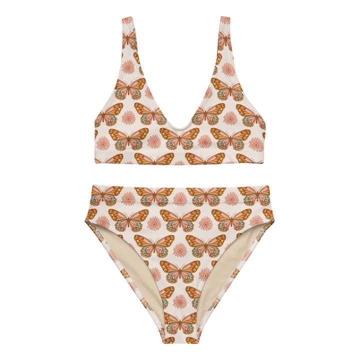 Yoga Bitch Apparel - Vente Maillot de bain deux-pièces – femme - Papillon rétro | Esthétique hippie | Flower Power | Recyclé