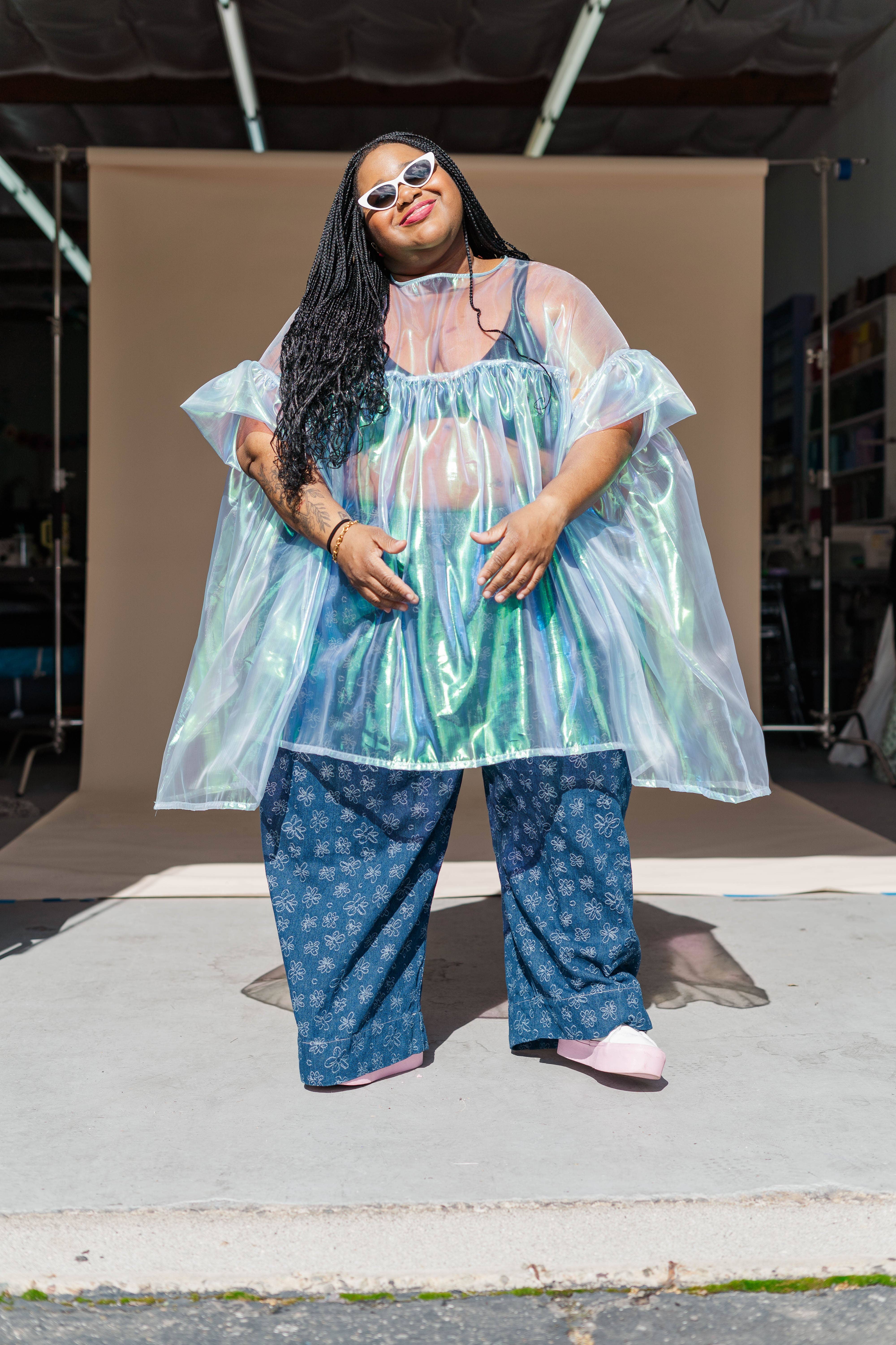 Nettle Studios - Wholesale Dress - Women's - Size Inclusive Plus Size Sheer Blue Ruffle Mini Dress Spring6