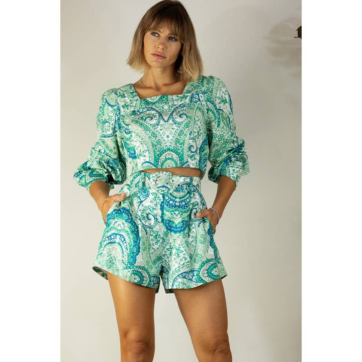 Mulla - Wholesale Top & Short Set (NOT Loungewear) - Women's - PAISLEY CROP TOP AND PANTS