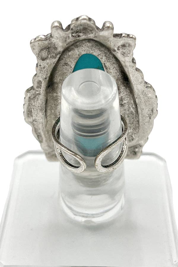 Burnished Silver Turquoise Angular Framed Gemstone Cuff Ring for wholesale on Faire2