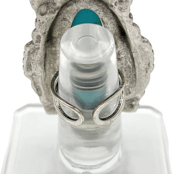 Burnished Silver Turquoise Angular Framed Gemstone Cuff Ring for wholesale on Faire2