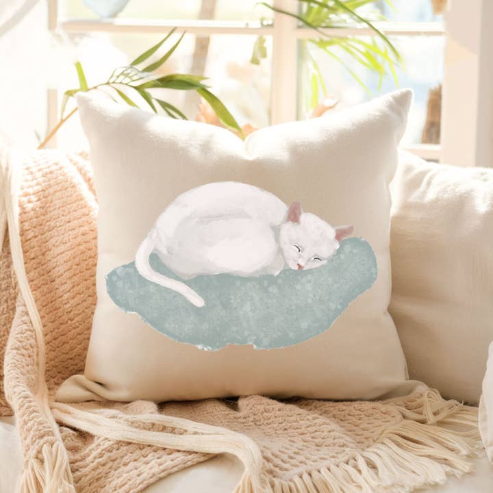 MerikaArt - Wholesale Throw/Decorative Pillow - Sleeping White Cat Pillow1