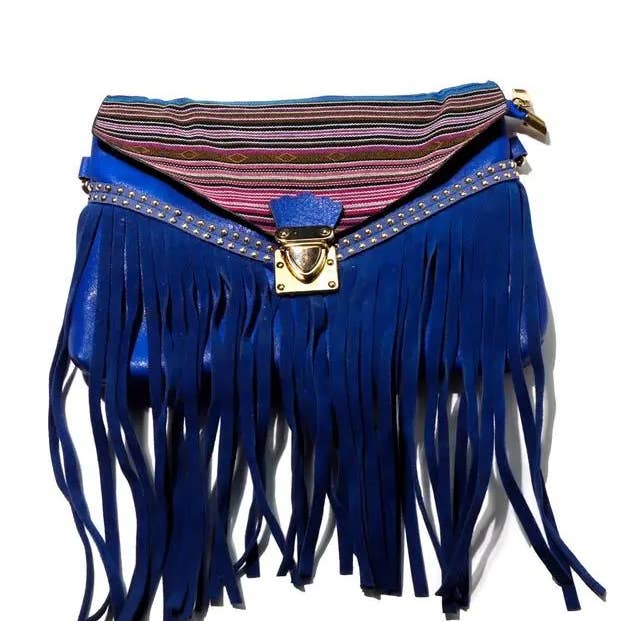 Blue 👜 BAG with Fringes and Metallic Closure for wholesale on Faire0