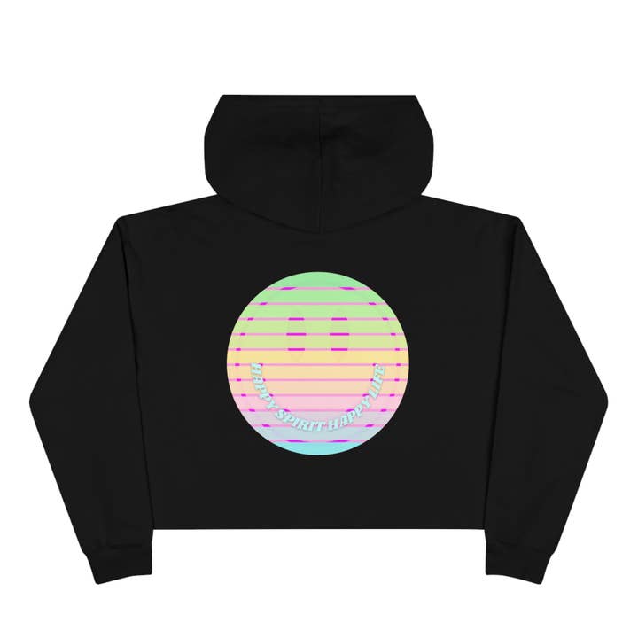 Felpa corta estetica, Top corto Smile Face, Top corto Happy Spirit Happy Life Sunset Smile, Felpa con cappuccio Smile, Pullover corto con cappuccio per la vendita all'ingrosso da parte di Happy Life Stuff