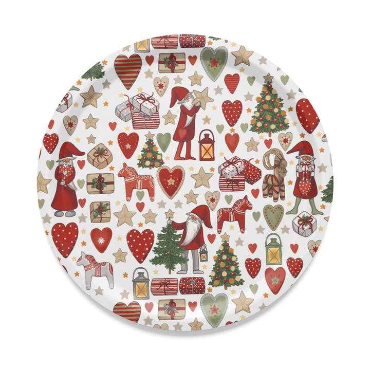 Julstök Offwhite/Röd Rund Bricka för wholesale av Arvidssons Textil