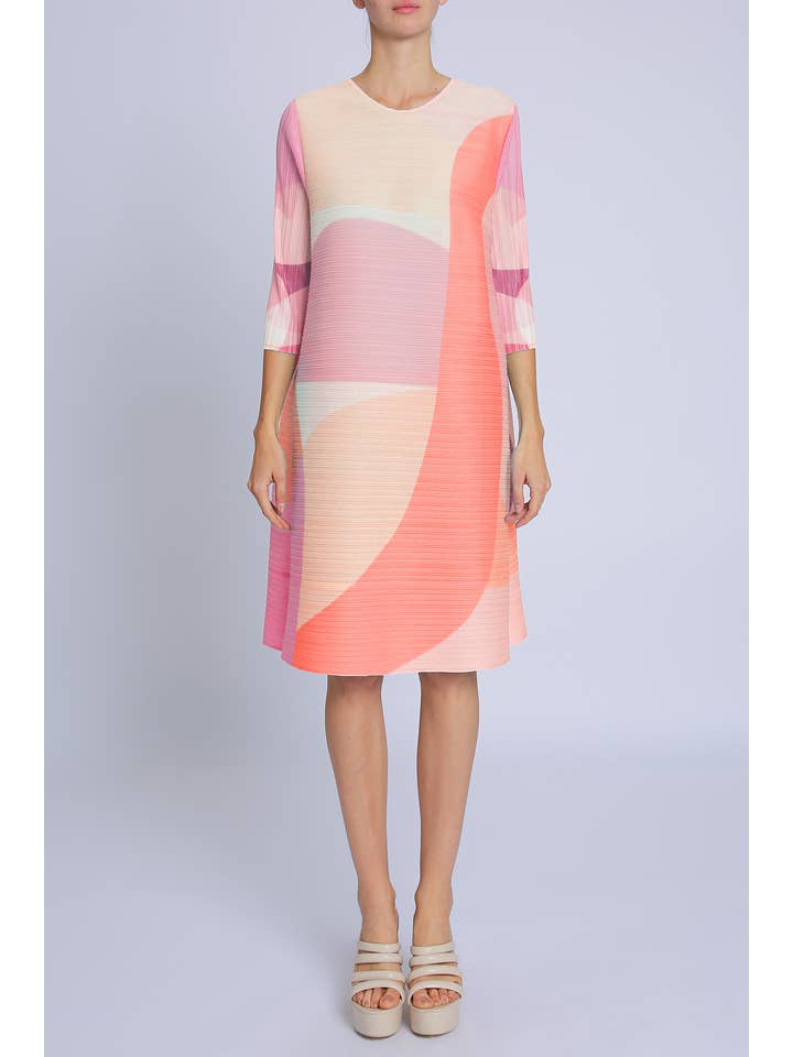 Beulah Style - Wholesale Jurk - Dames - Moderne midi-jurk met geometrische print en plooien PC31337