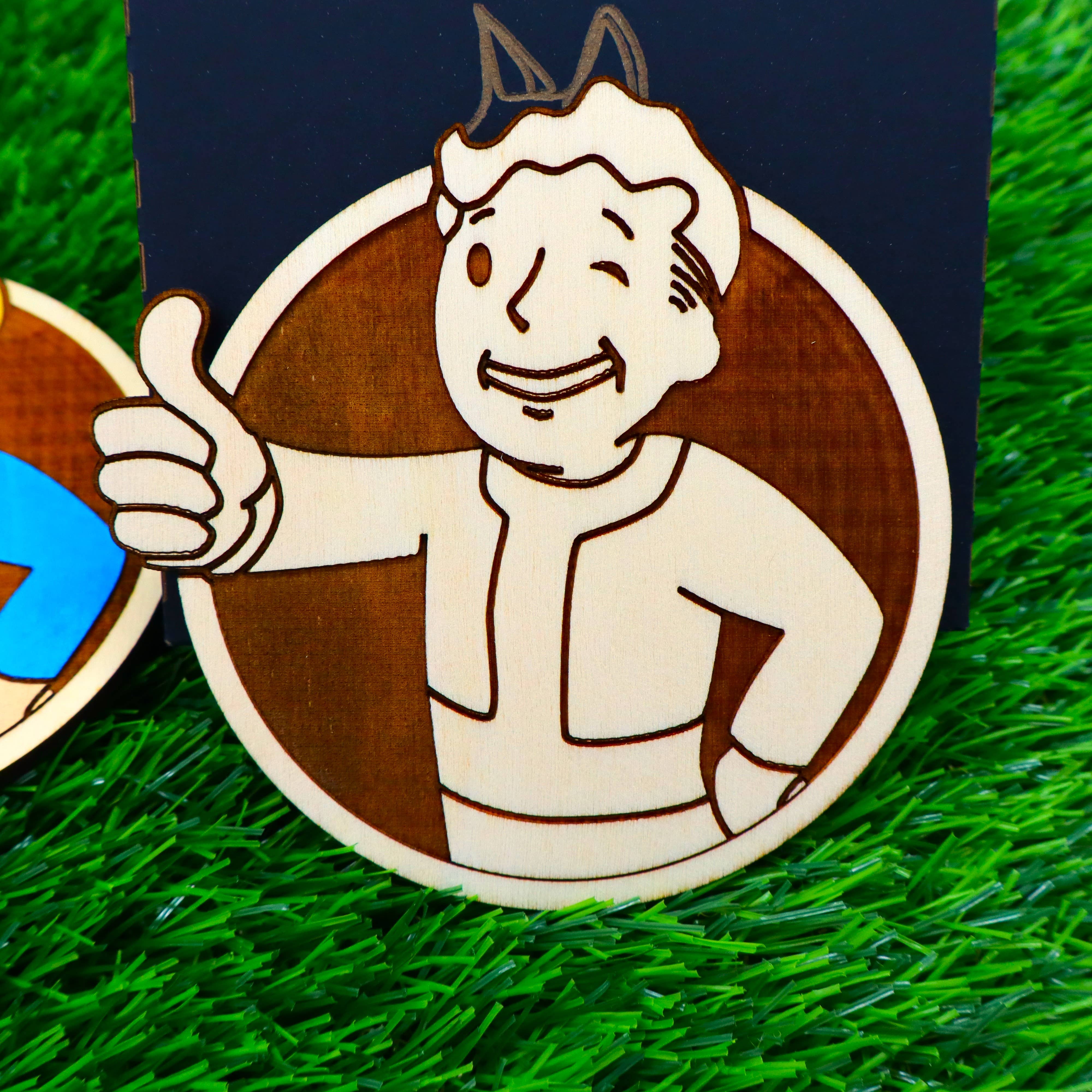 Herbs&Belles – Base de copos por atacado – Porta-copos de Madeira Fallout, Vault Boy Louco, Presente Geek Decoração de Casa19