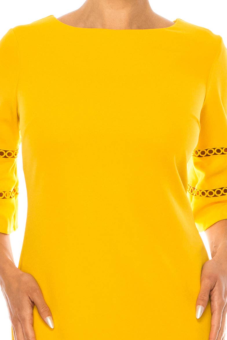 MUSTARD ILE Clothing 3/4 Bell Sleeve Sheath Dress for wholesale on Faire3
