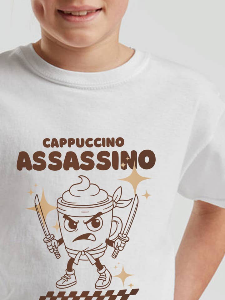 Kids Cappuchino Assassino Brainrot Printed T-Shirt for wholesale by Missi Clothing