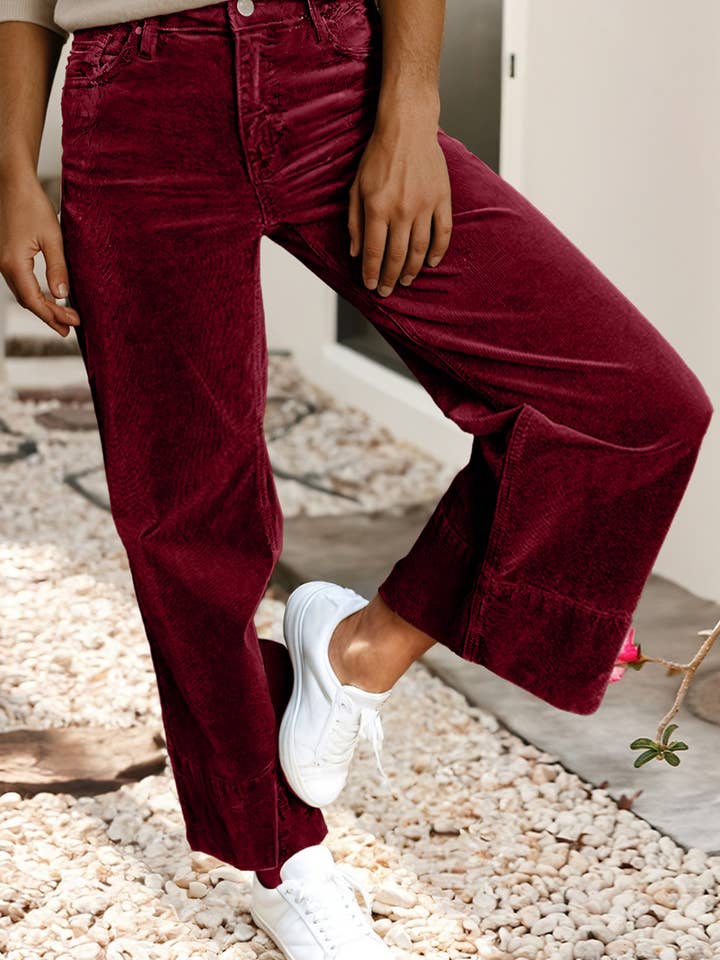 LDC Solid Color High Waist Corduroy Wide Leg Pants for wholesale by Little Daisy Closet