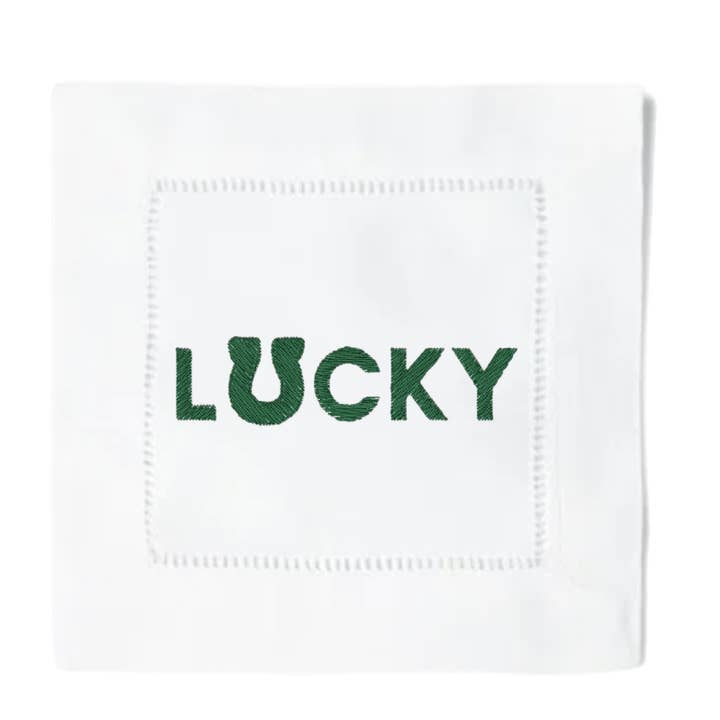 Lucky Cocktail Napkins for wholesale by Blythe Embroidery Co.