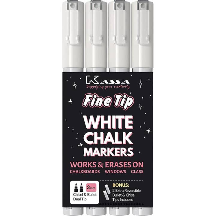 Kassa White Chalk Markers, 3 MM, 4 pack for wholesale by Juvale