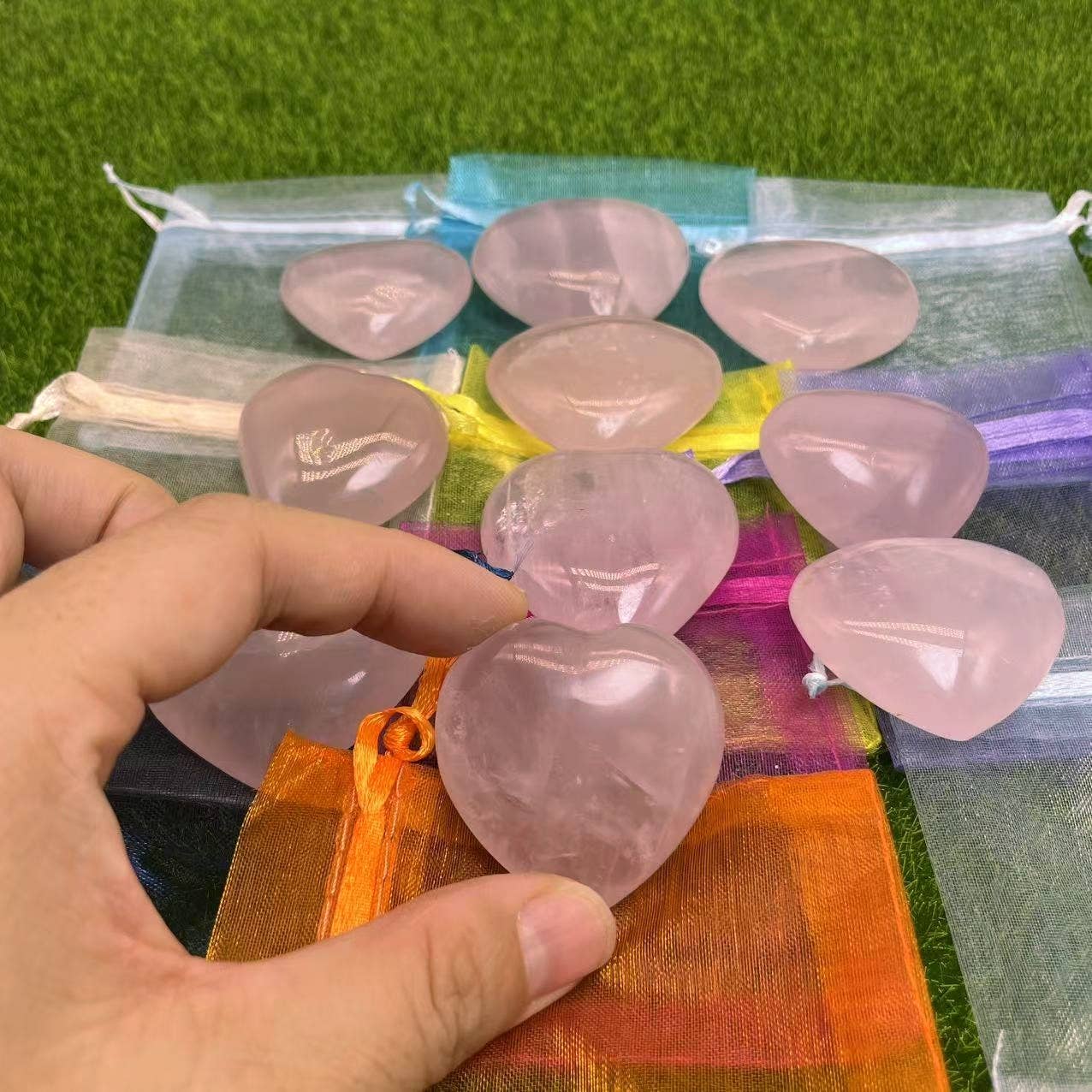 Crystal Deal· Wholesale Crystals & Gifts – Großhandel Spiritueller Stein/Kristall – Rosenquarzherz mit Geschenktasche & handgefertigter Karte, 2 Größen5