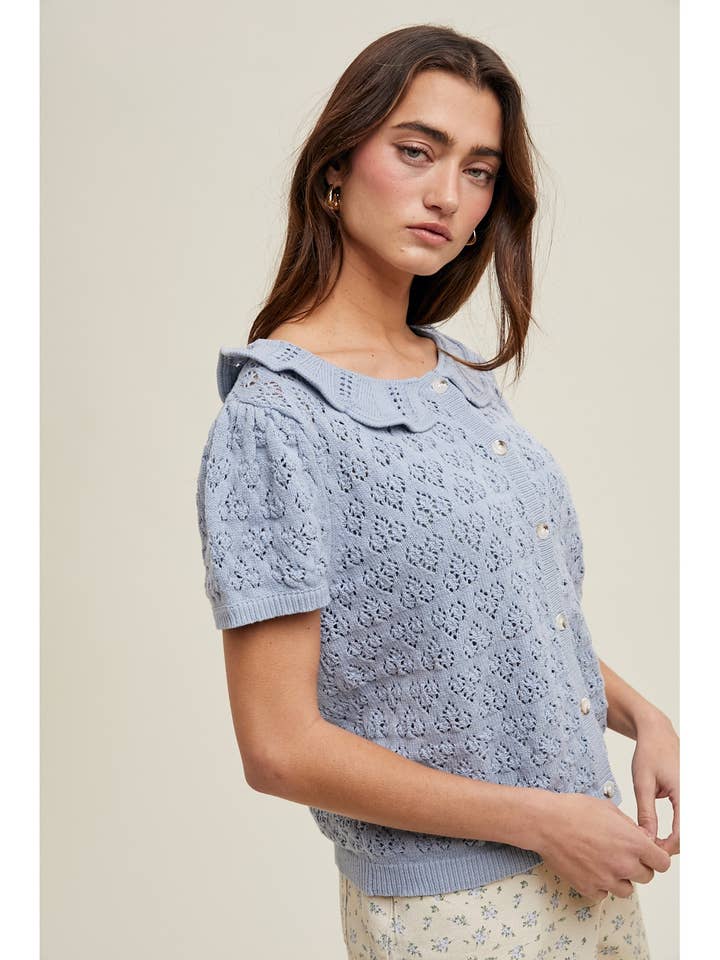 Wishlist Apparel - Wholesale Cardigan - Women's - RUFFLE COLLAR BUTTON UP OPEN-KNIT CARDIGAN / WL25-10425
