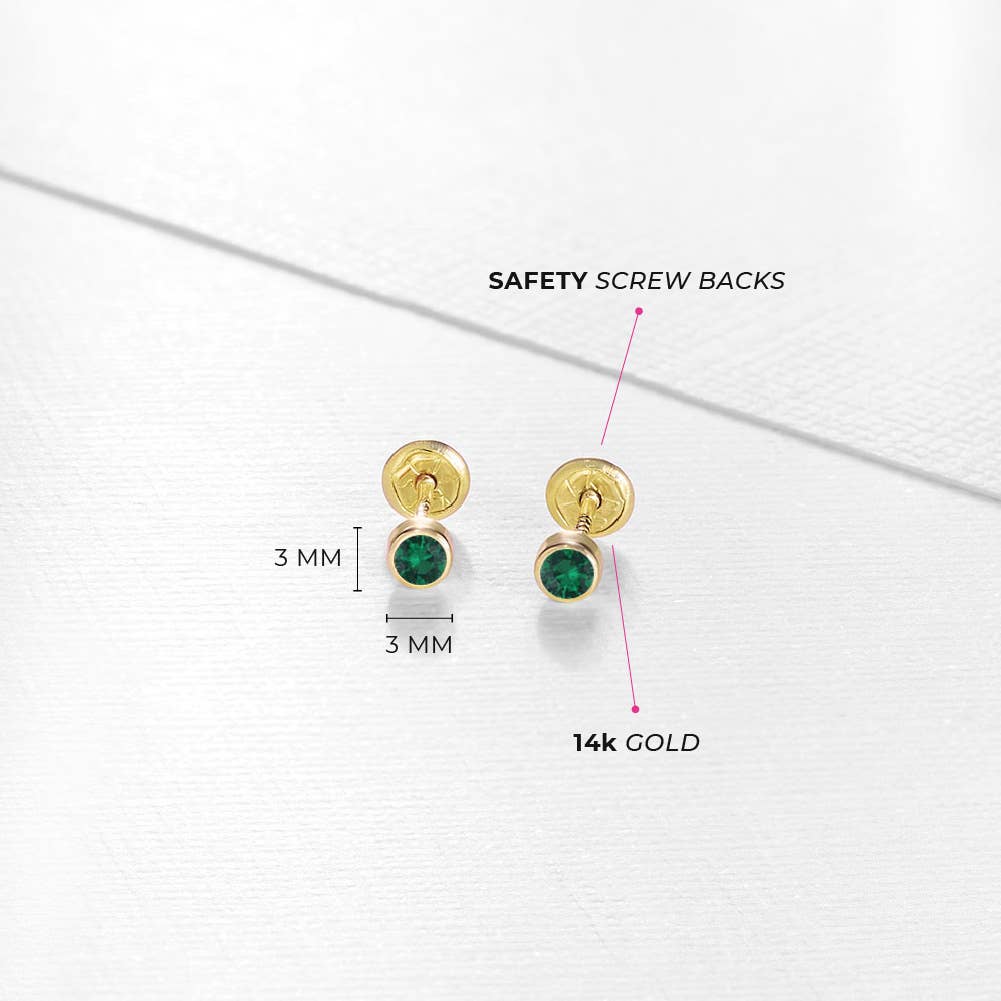 In Season Jewelry - Vendita all'ingrosso Orecchini - Bambini - Orecchini per neonati/bambini piccoli con pietra di nascita a castone sottile in oro 14k35