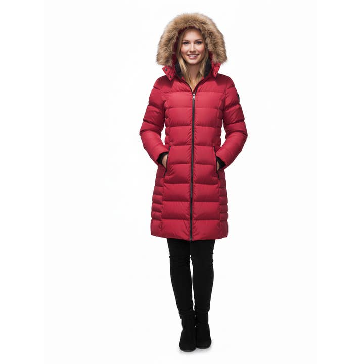 Women Winter coat Puffer Mid Length Fleece Lining,Removable Hood,ELORA, 3X for wholesale by The Whole Shebang
