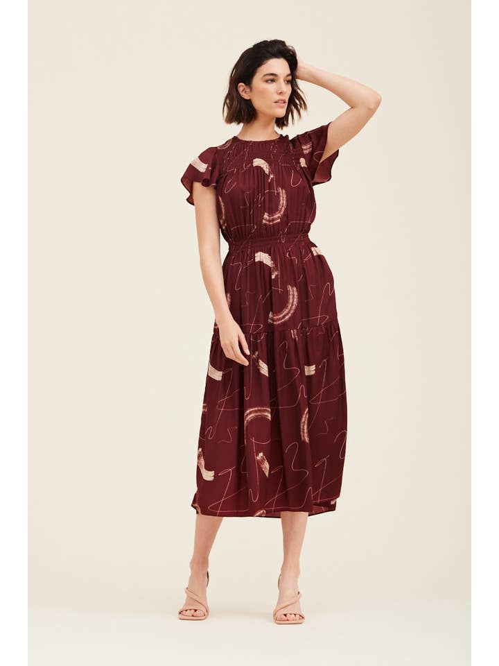 Grade & Gather - Wholesale Dress - Women's - 60884BS - SMOCKED DETAIL MIDI SATIN DRESS