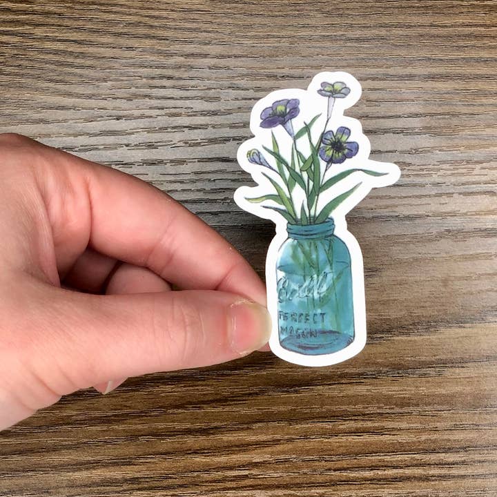 Blue mason jar flowers for wholesale by Mason Jar Designs