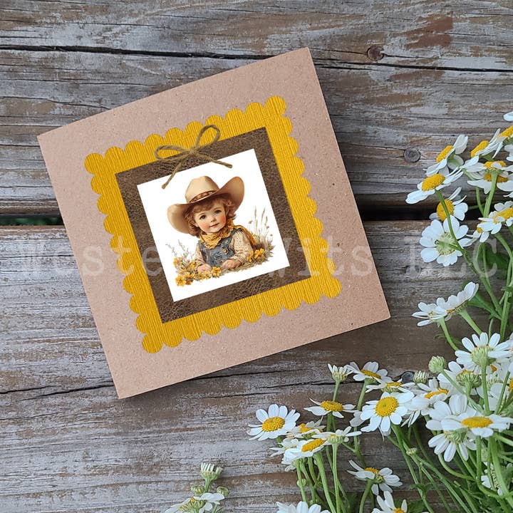 Western Wits - Wholesale Baby Card - Little Cowgirl Yellow - Greeting Card