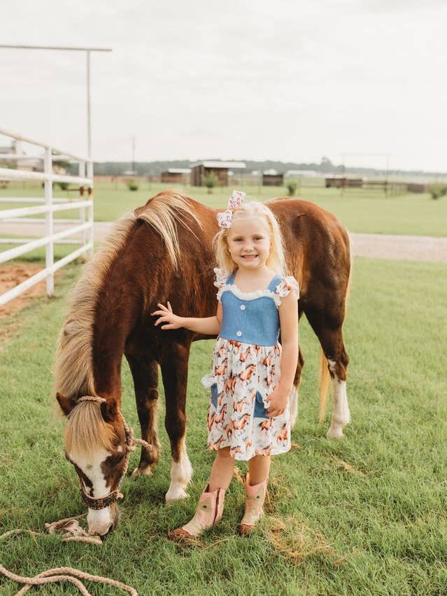Running Horse Denim Dress, Size 0-5T  for wholesale by Shea Baby
