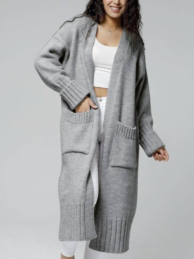 Rosa Clothing - Wholesale Cardigan - Women's - Casual Roll Up Sleeves Baggy Long Knitted Cardigan
