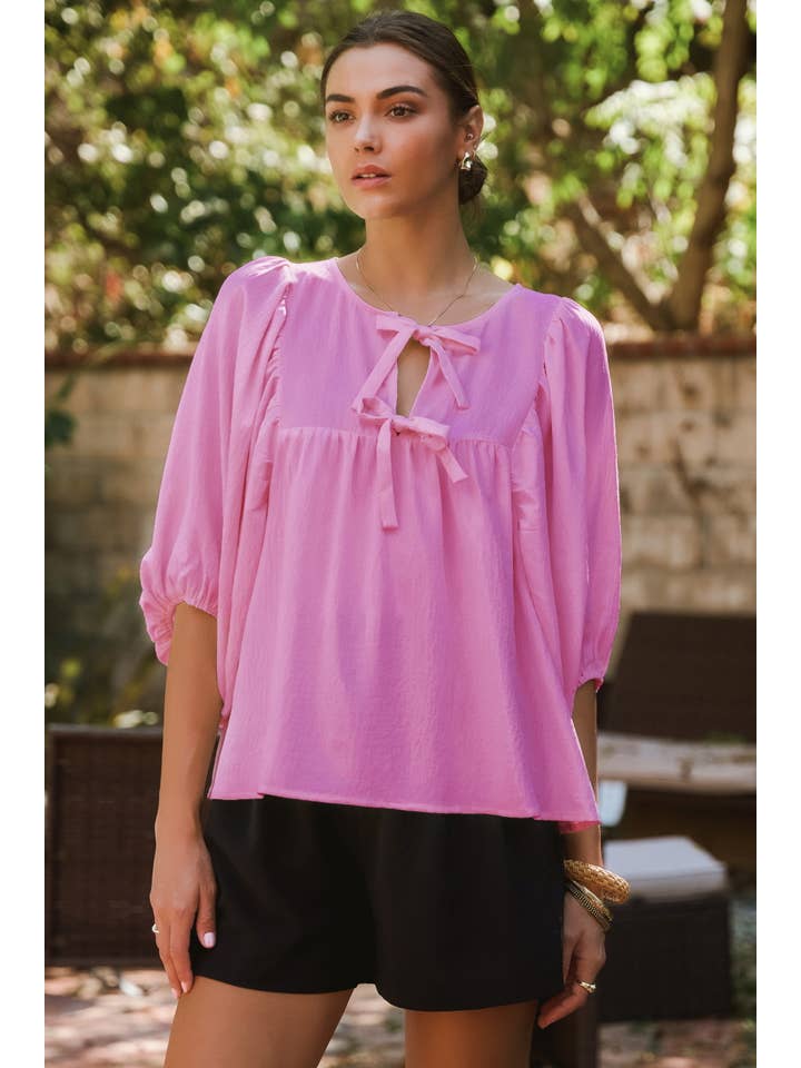 Oddi – Großhandel Bluse – Damen – Luftiger Batwing-Top mit 3/4-Ärmeln7