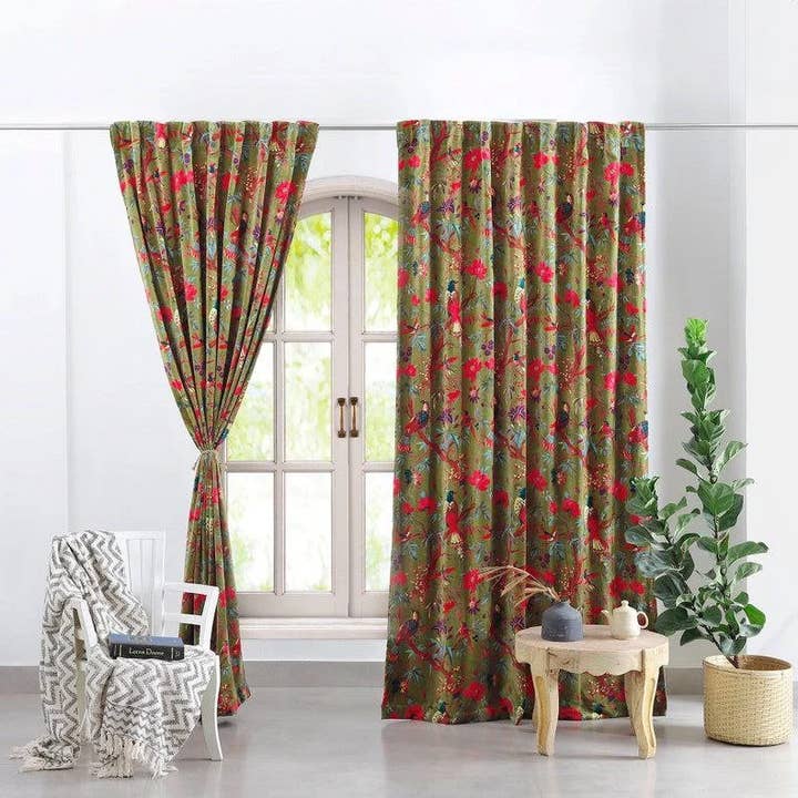 Bhawana Handicrafts - Wholesale Curtain - 5 Piece Lot, Floral Print Velvet Curtains Home Decor Curtain0