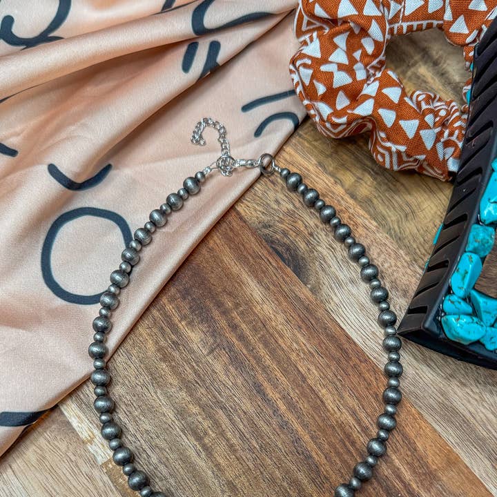 Flying A Designs - Wholesale Beaded/Pearl Necklace - Faux Silver Beaded Navajo Pearl Stackable NecklaceÂ