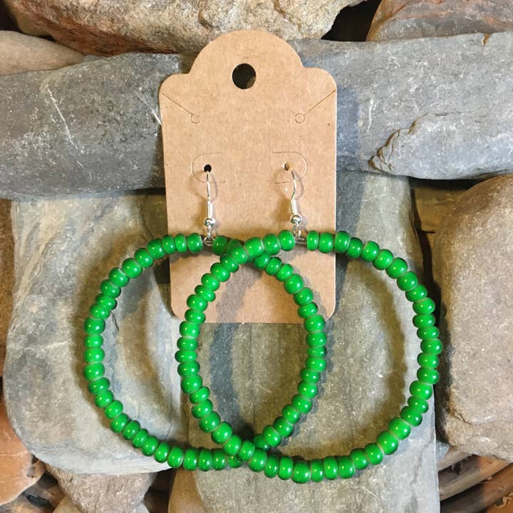 Green White Heart Hoops for wholesale by Reflections African Jewelry LLC