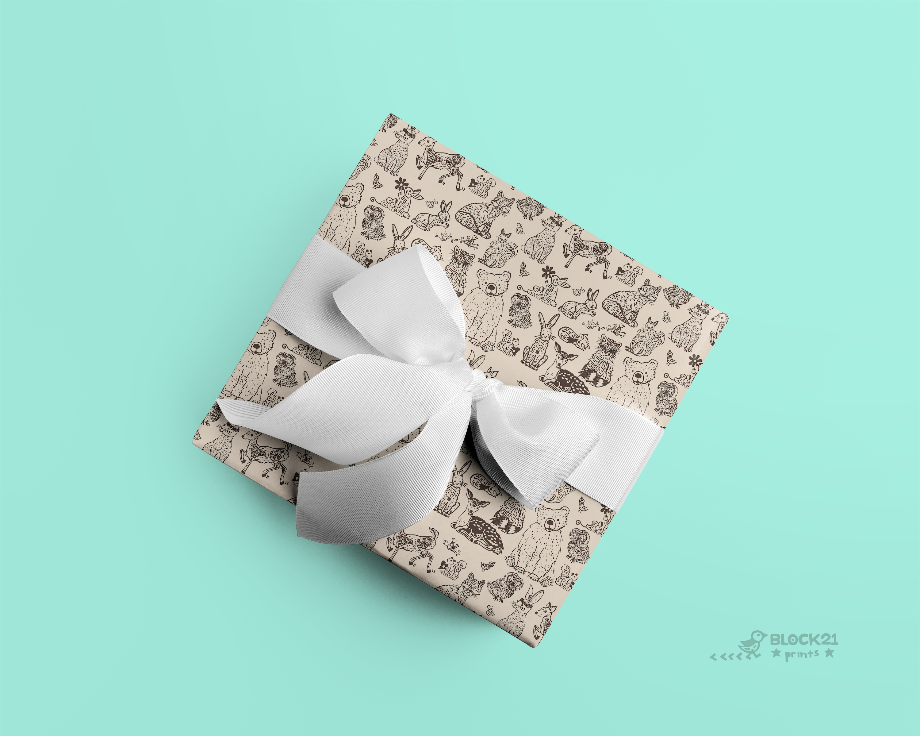 Block21Prints - Wholesale Flat Wrap - Woodland Animals Wrapping Paper - Roll of 2 Sheets1