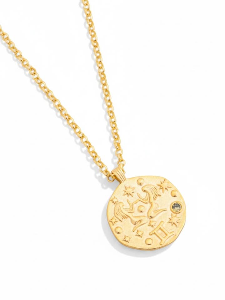 Zodiac Birthstone Talisman Necklace Gemini Gold for wholesale by Latelita