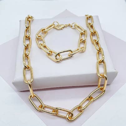 Milie - Wholesale Jewelry Set - 18k GF Paper Clip Necklace and Bracelet Set0