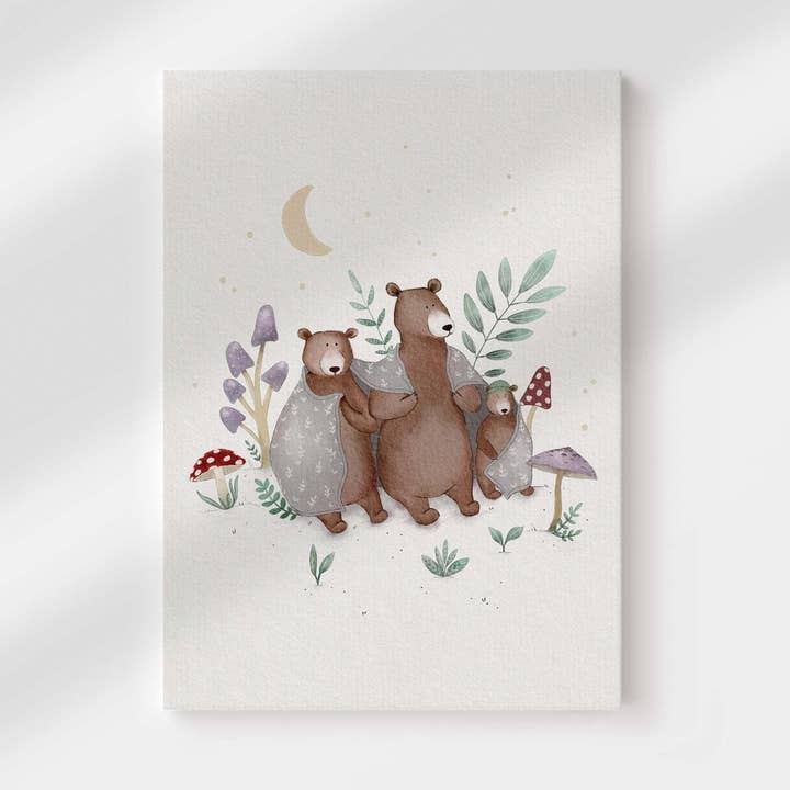 Forest Bear Family Canvas Wall Hanging for wholesale by Urchin Bay