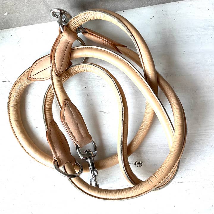 Leder - Leine rundgenäht - BEIGE NATUR , 200 cm   für den Großhandel von kay-line