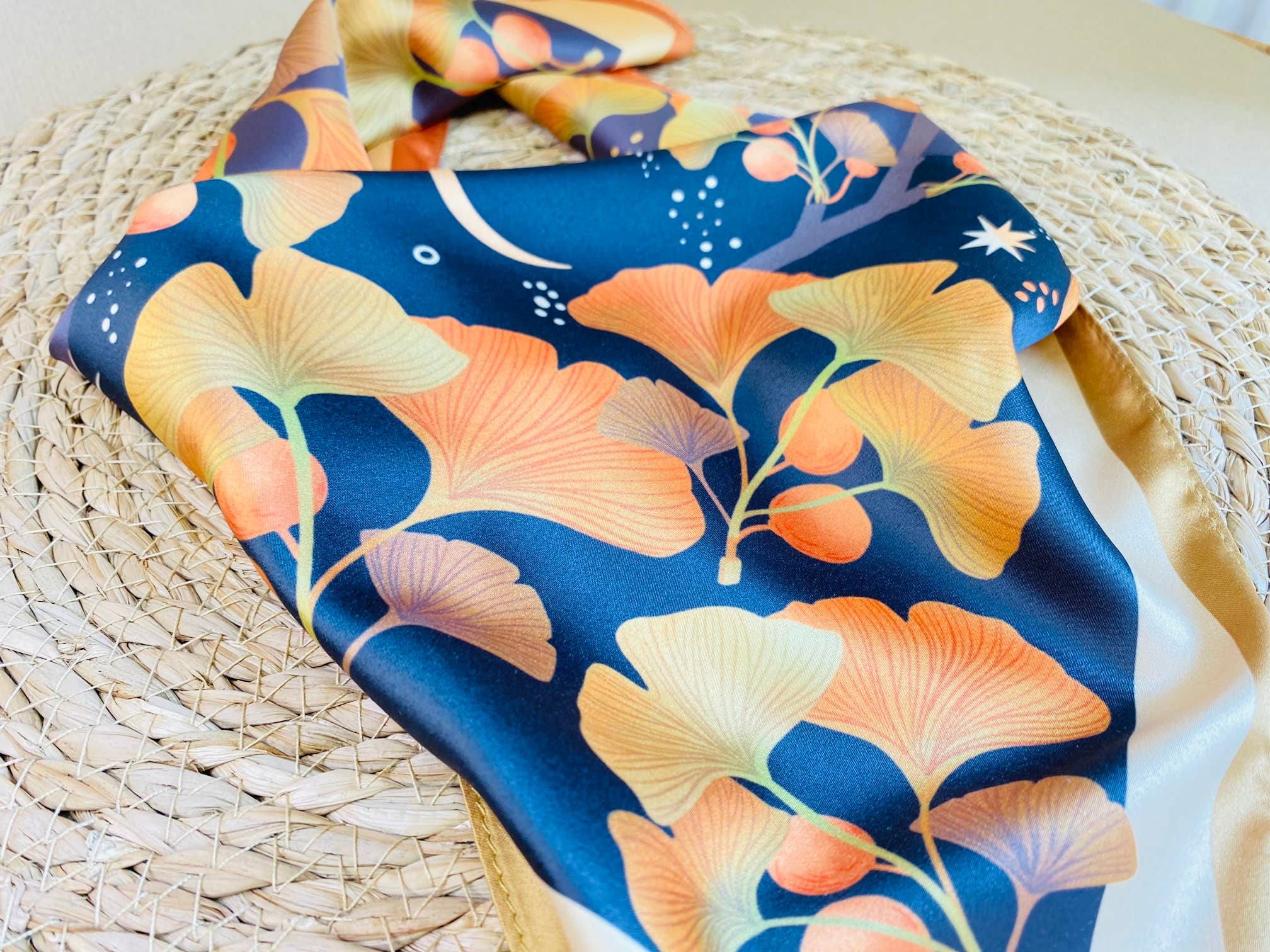 Split Moon Studios - Wholesale Scarf - Women's - Golden Leaf Ginko Motive Scarf3