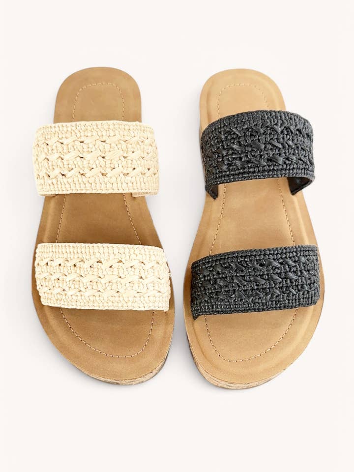CCOCCI - Wholesale Sandals - Women's - RUSTIC-46 RAFFIA WOVEN BOLD DOUBLE STRAP SANDALS