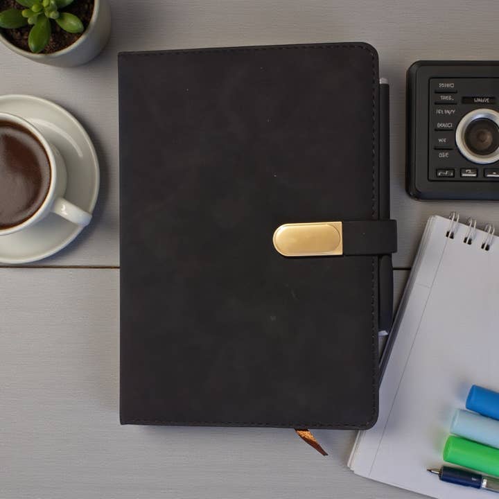 Black Leather Journal | Pen included | Magnetic Clasp for wholesale by Funky Aura Boutique
