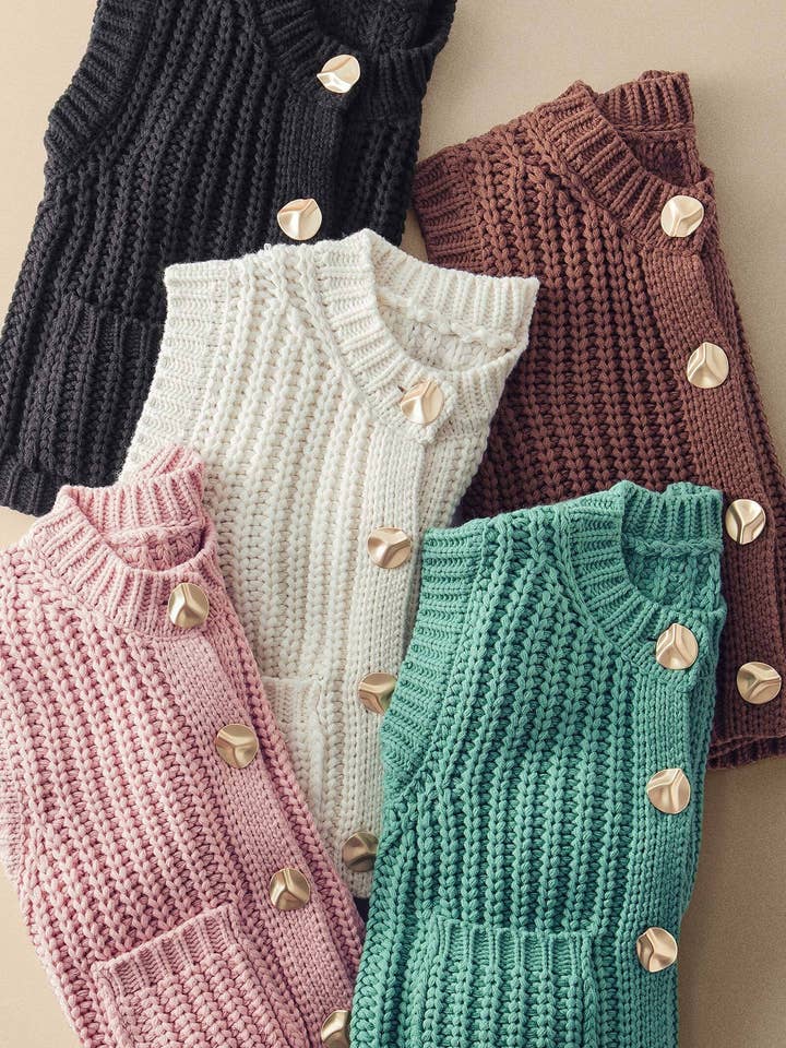Chunky Knit Button-Front Sweater Vest for wholesale by Fashion Week