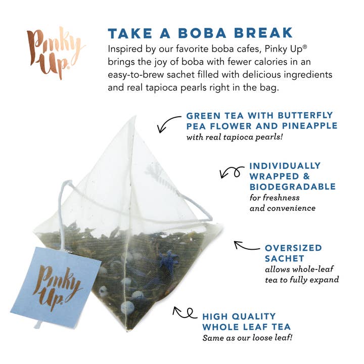 Pinky Up - Wholesale Tea Bags - Boba Tea - Butterfly - Box of 12 Wrapped Pyramid Sachets