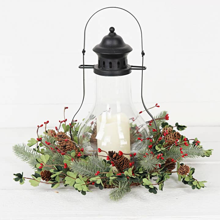 Impressive Enterprises, Inc. - Wholesale Wreath - 31592-16in(6.5)Wreath-Needle pines w.snap leaves red pips