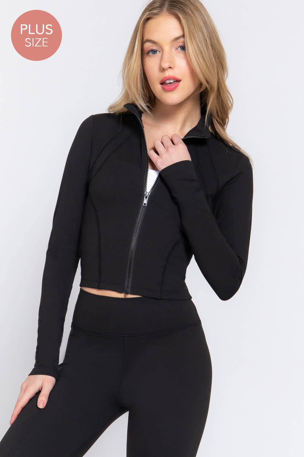 Active Basic | Active USA – wholesale Athletic jacket – Women′s – [PLUS SIZE] Long Sleeve Mock Neck Zip-Up Workout Jacket 0