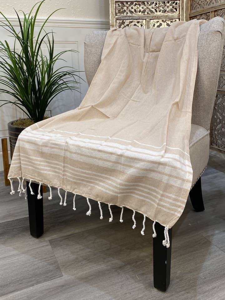 Cotton Throw Blanket, Cancun Taupe, 76" x 35" Lightweight for wholesale by Elite Home Fashions