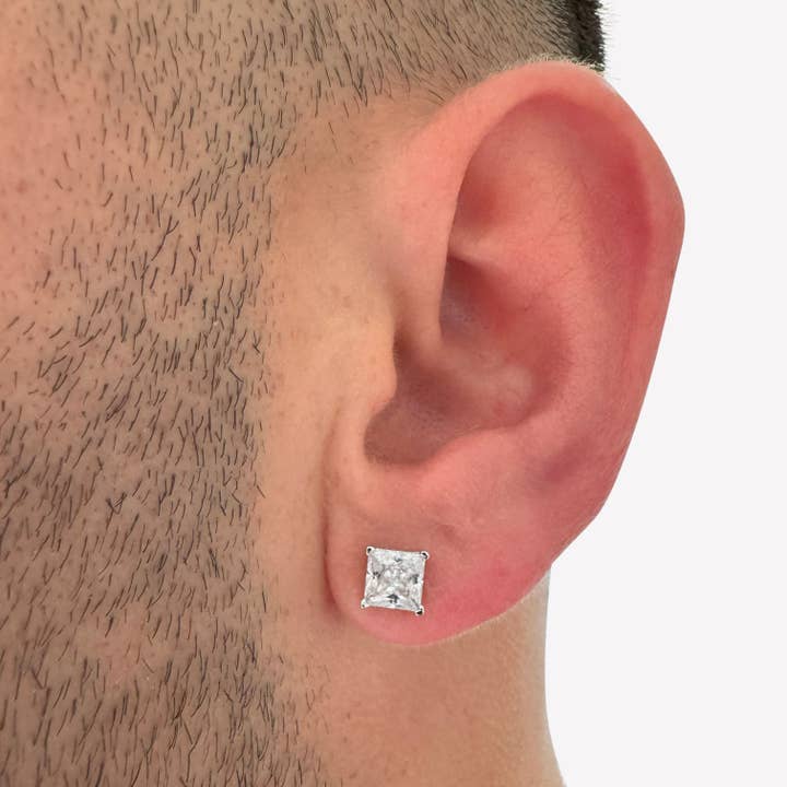 6mm Sterling Silver Square Cubic Zirconia Studs for wholesale by Aurea