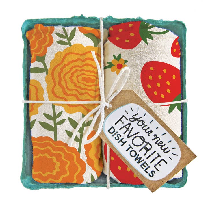 The Neighborgoods - Wholesale Tea Towel - MARI BERRY (Marigold, Strawberry) - Tea Towel Set of 2