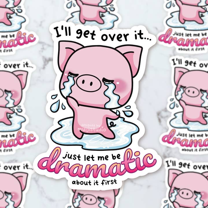Dramatic Piggy Sticker Drama Queen Piggy Sticker Funny decal for wholesale by Muijistudio