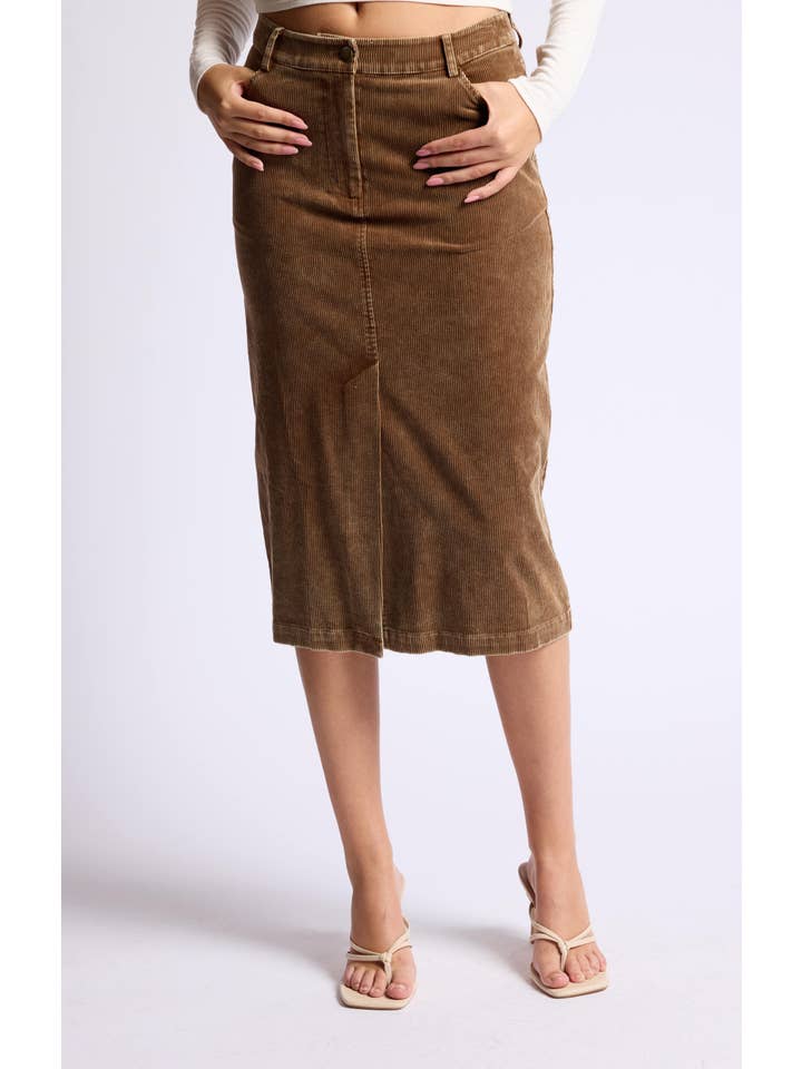 Sage The Label - Wholesale Skirt - Women's - Kahlo Washed Cord Midi Skirt: BROWN10