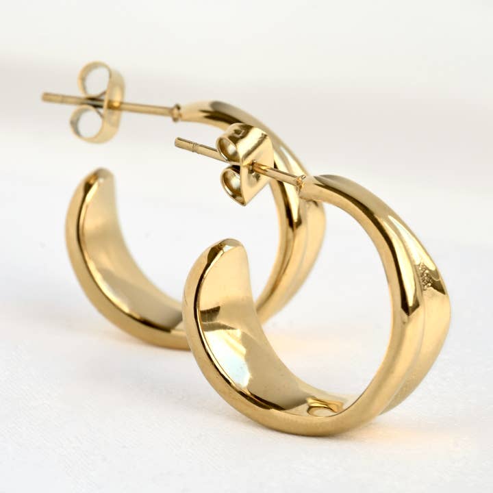 Vintage Style Hoops - 18k Gold Wide Sculptural Hoop Earrings for wholesale by Blueyejewelry